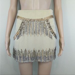 NEW! Urban Outfitters Kimichi blue hand-sewn beaded mini skirt gold Sz M